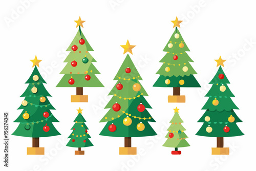 Christmas trees vector set isolated on white background, Colorful collection of Christmas New Year trees icon illustration