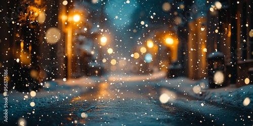 Wallpaper Mural Magical Night Snowfall with Warm Streetlight Glow Torontodigital.ca