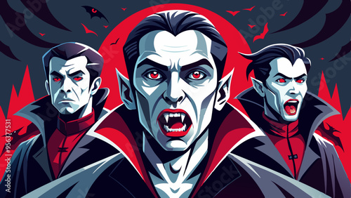 Gothic Vampire Portraits, Dramatic Lighting, and Gothic Makeup - Stylized Vector Illustrations
