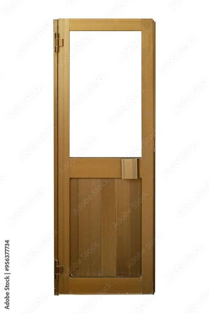 Modern brass door with window is isolated Modern brass door with window is isolated