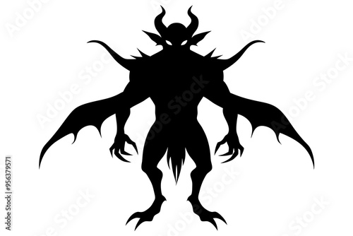 Devil demon religion trident silhouette ancient mythology. Vector illustration.