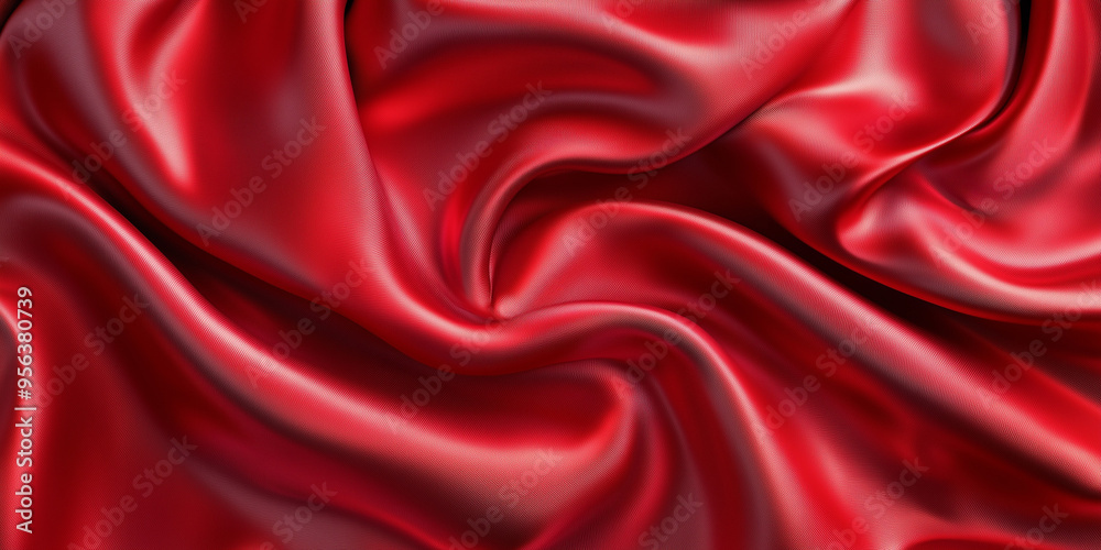 Obraz premium Red shiny silky fabric with flowing waves, perfect for backgrounds, fashion design