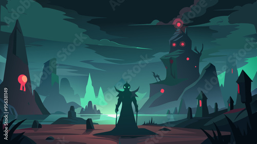 Mysterious Dark Fantasy Landscapes: Digital Art with Eerie Atmosphere and Enigmatic Figures