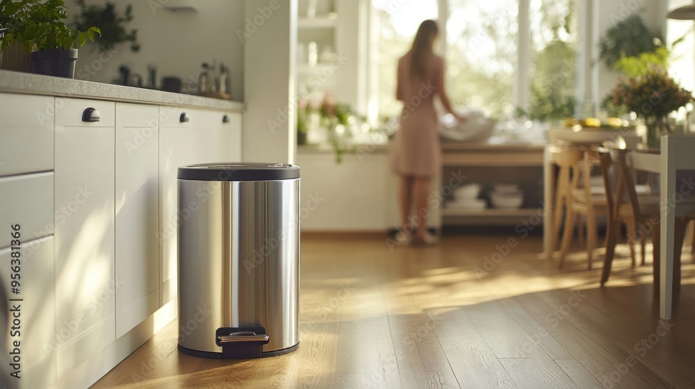 Modern Kitchen with Stainless Steel Trash Can Modern Kitchen with Stainless Steel Trash Can