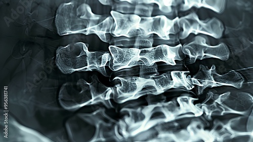 Extensive Illustration of Spinal Abnormality X-Ray with Scoliosis Spine Curvature and Detailed Swollen Ankle or Leg Representation in a Medical Context photo