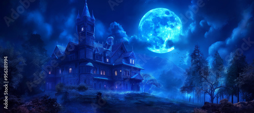 The halloween dark castle, game background, Illustration 