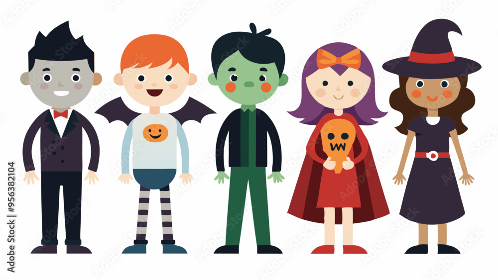 Set of Kids in Spooky Costumes Set of Kids in Spooky Costumes