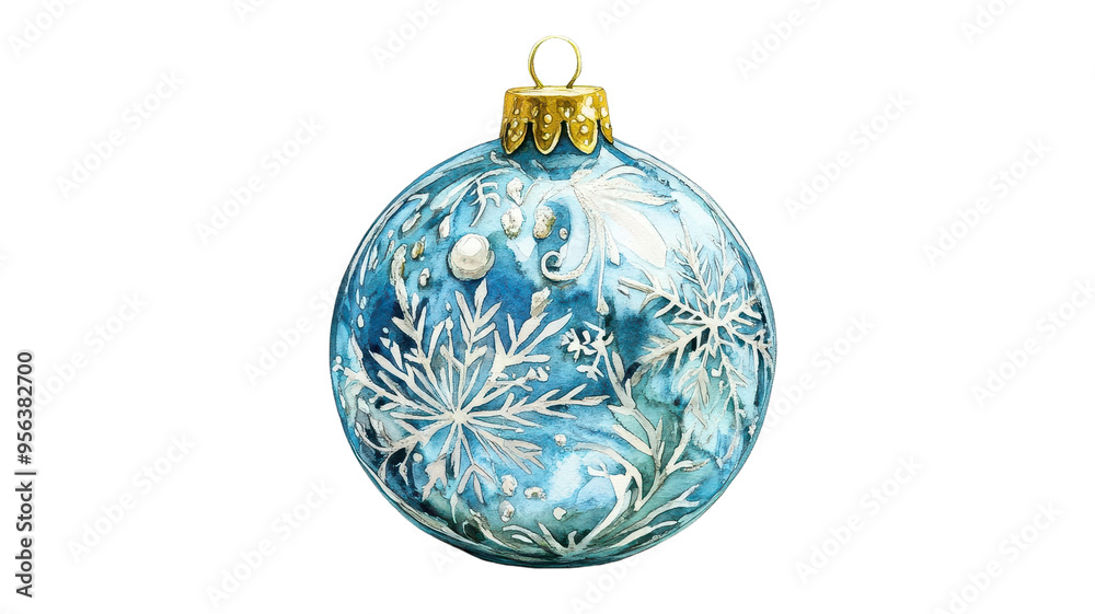 Artistic blue Christmas ornament decorated with intricate white snowflakes, capturing holiday spirit and winter festive charm.