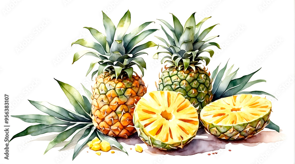 Watercolor pineapple isolated on white background Watercolor pineapple isolated on white background