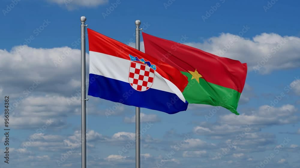Burkina Faso and Croatia flags flying together, video concept of the relationship, two country relations concept Burkina Faso and Croatia flags flying together, video concept of the relationship, two country relations concept