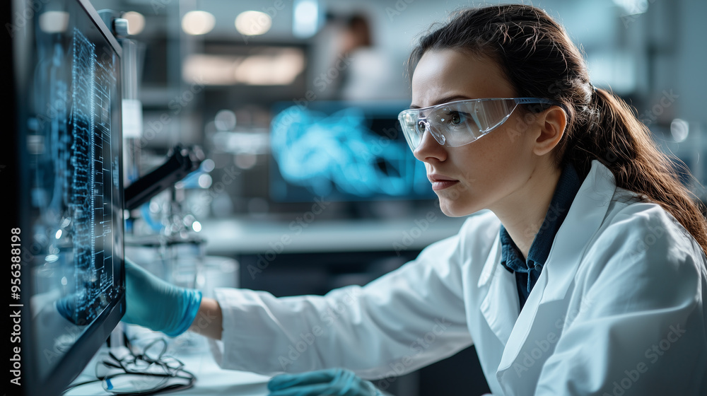 Biotech Engineer Working on a DNA Sequencing Machine Biotech Engineer Working on a DNA Sequencing Machine