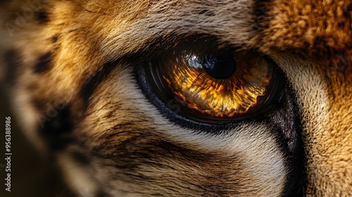 Captivating macro photography of a cheetah s eye showcasing the intense focus and powerful presence of this magnificent feline predator from the wild African savanna photo