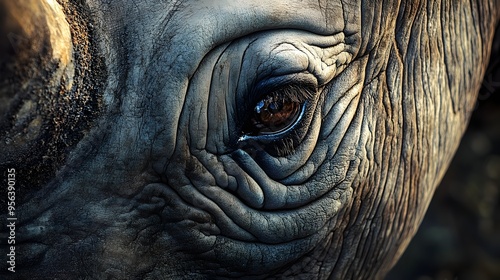Captivating macro photography showcases the rugged textured surface of a rhino s eye revealing the intricate natural beauty and power of this majestic African animal