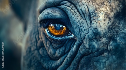 Stunning macro photograph showcasing the intricate and rugged texture of a rhino s eye creating a captivating and abstract visual of the natural world