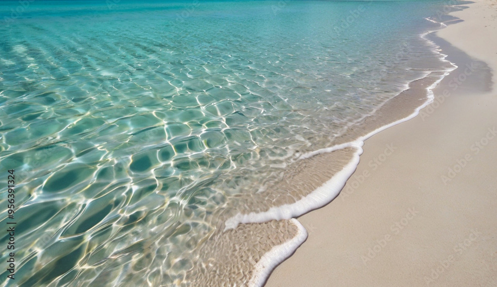 Crystal-clear turquoise water gently ripples over a sandy beach, reflecting sunlight and creating a peaceful, tropical atmosphere. Crystal-clear turquoise water gently ripples over a sandy beach, reflecting sunlight and creating a peaceful, tropical atmosphere.