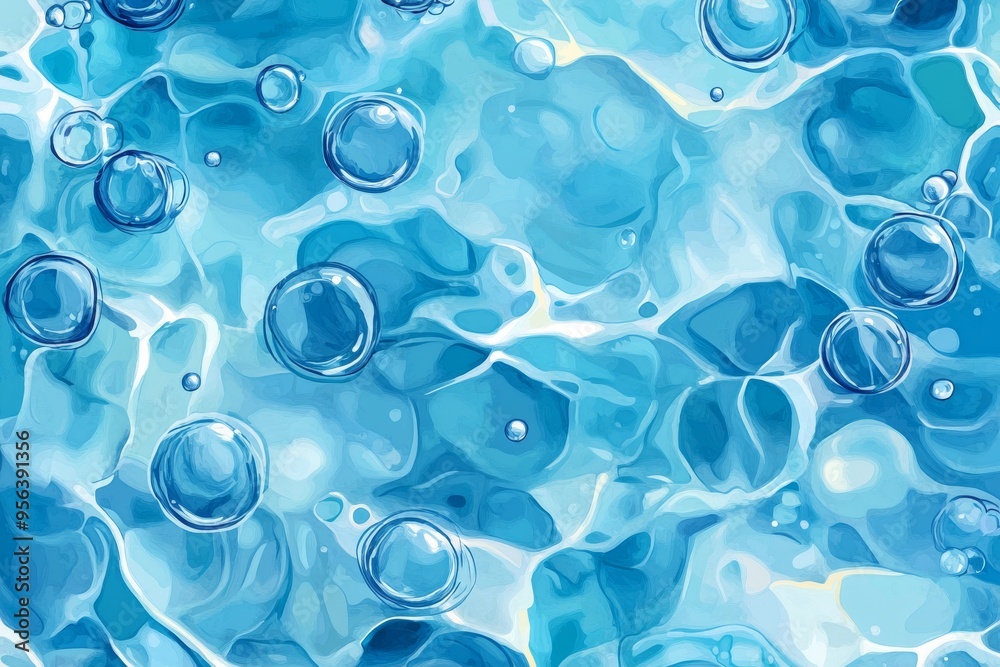 Blue water texture background, top view of a swimming pool with ripples and light.