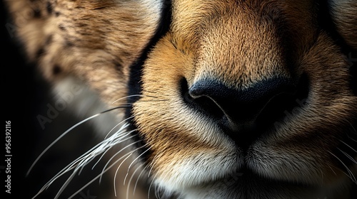 Captivating macro close up photography showcasing the intricate details and texture of a cheetah s whiskers  This image highlights the power and elegance of this magnificent feline predator photo