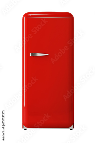 Red refrigerator on a white background