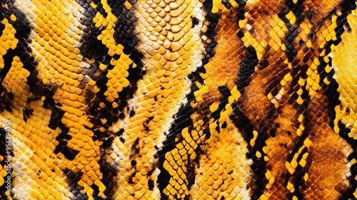 Close-up of yellow and black snake skin texture.