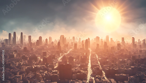 A heatwave strikes the city, the bright sun intensifying the effects of global warming and the rising climate crisis.