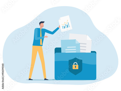 businessman save documents  in folders. business data security. protect online files. technology data storage server concept

