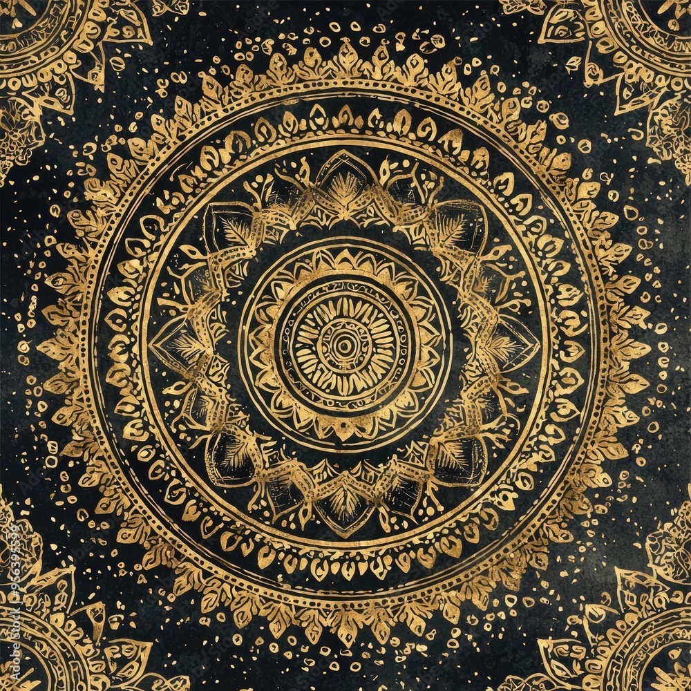 Golden mandala shining on black background with floral pattern for phone wallpaper Golden mandala shining on black background with floral pattern for phone wallpaper