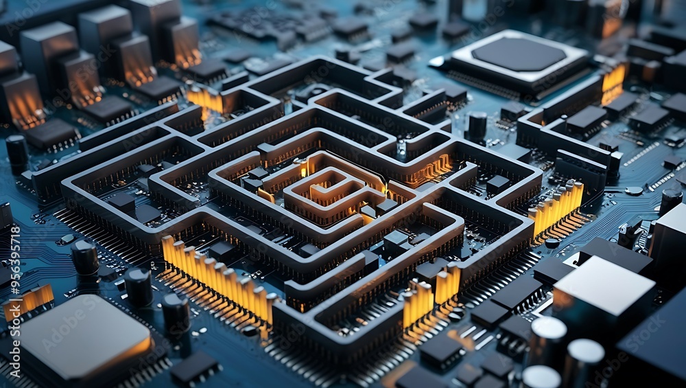 Electronic Labyrinth Abstract Artwork, Ai generated Images