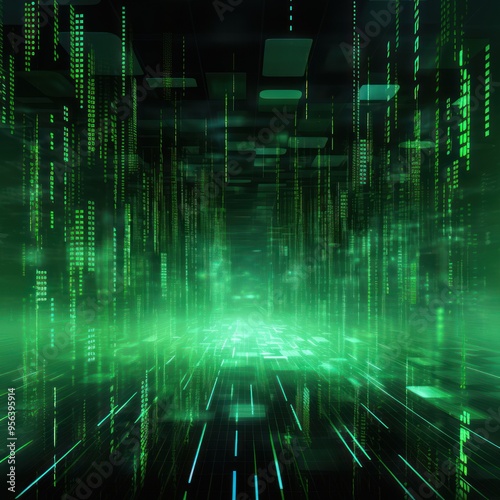 Futuristic Green Data Stream Abstract Background 