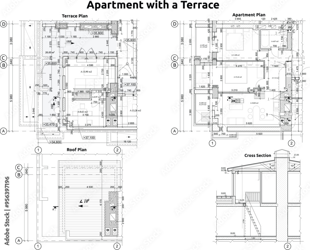 Vector blueprint of an apartment with a terrace Vector blueprint of an apartment with a terrace
