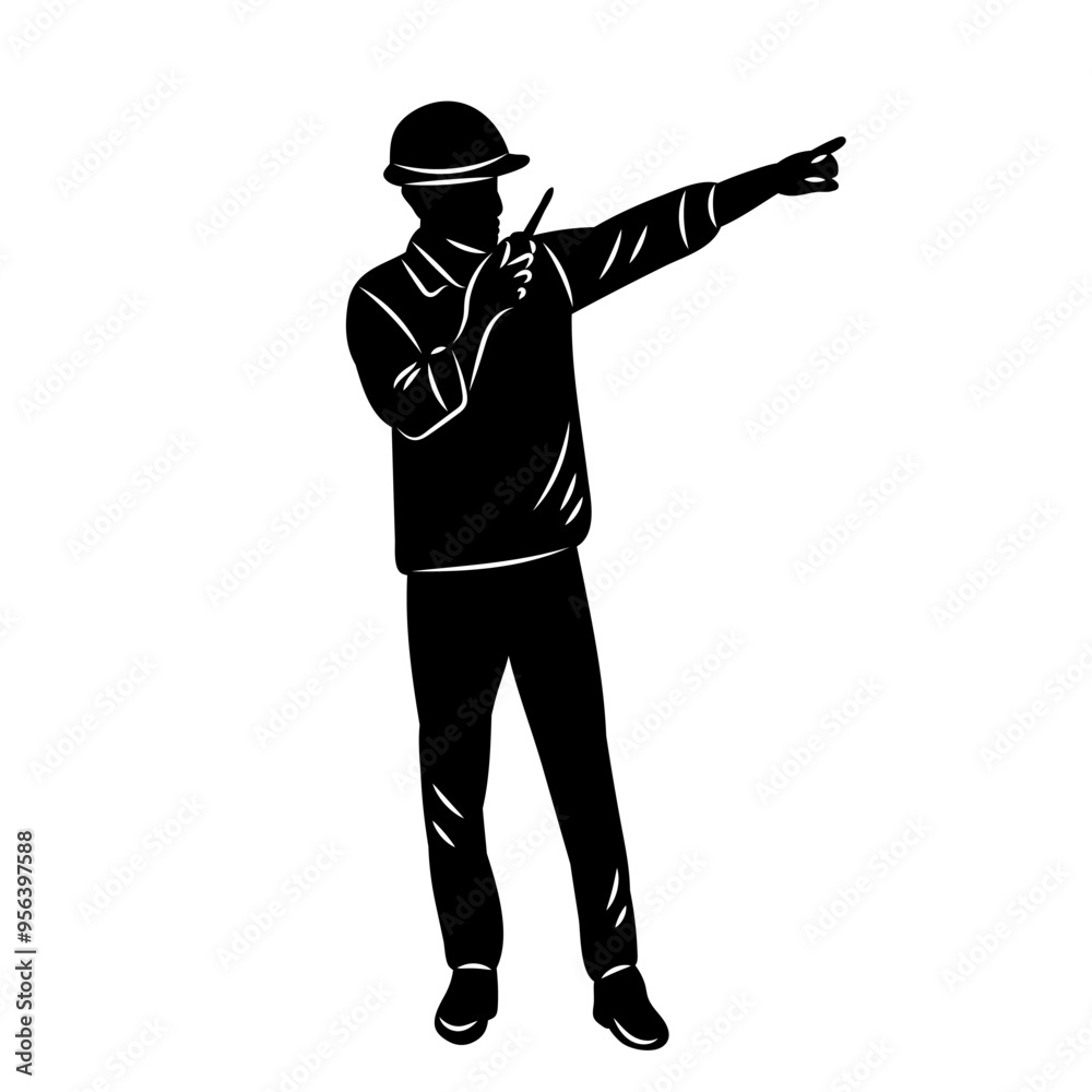builder with walkie-talkie silhouette on white background, vector builder with walkie-talkie silhouette on white background, vector