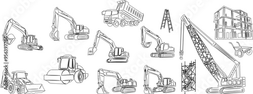 Construction equipment set on white background, vector