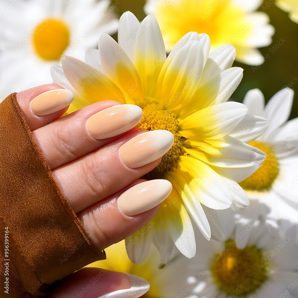 Daisy Nail Art on Natural Nails Close-Up