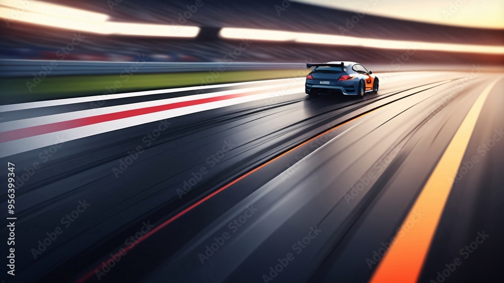 Fast Race Car Blurs Past on the Track. Fast Race Car Blurs Past on the Track.