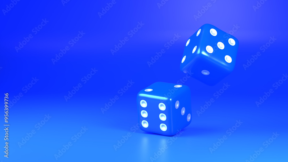 Two blue dice on a solid blue background Two blue dice on a solid blue background