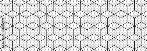 Abstract, Geometric, Lines, pattern, Hexagon, square, Illustration, vector, alternating overlapping, symmetrical, orderly arrangement background, black and white, banner, website, template, dark.