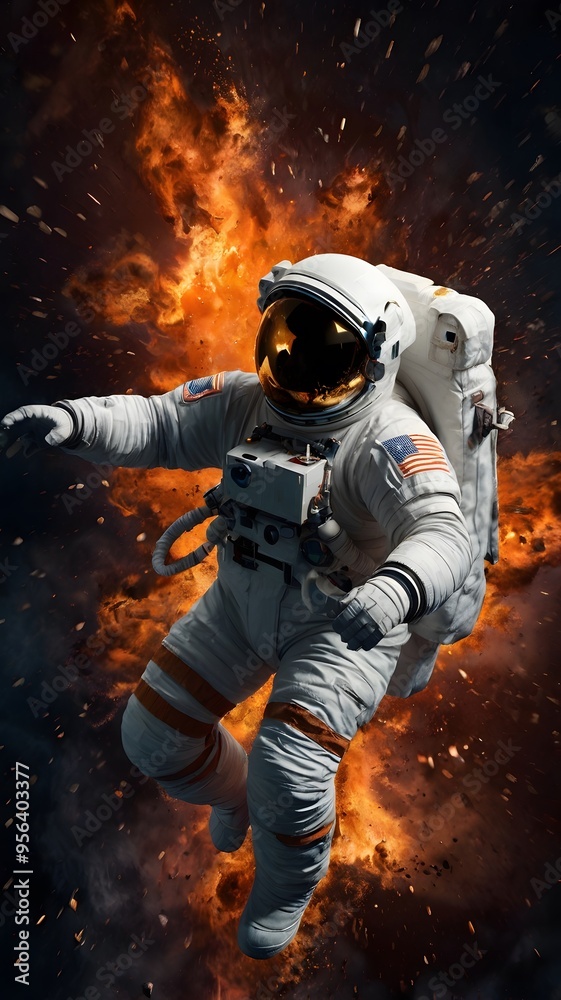 Astronaut amidst space flames Astronaut amidst space flames