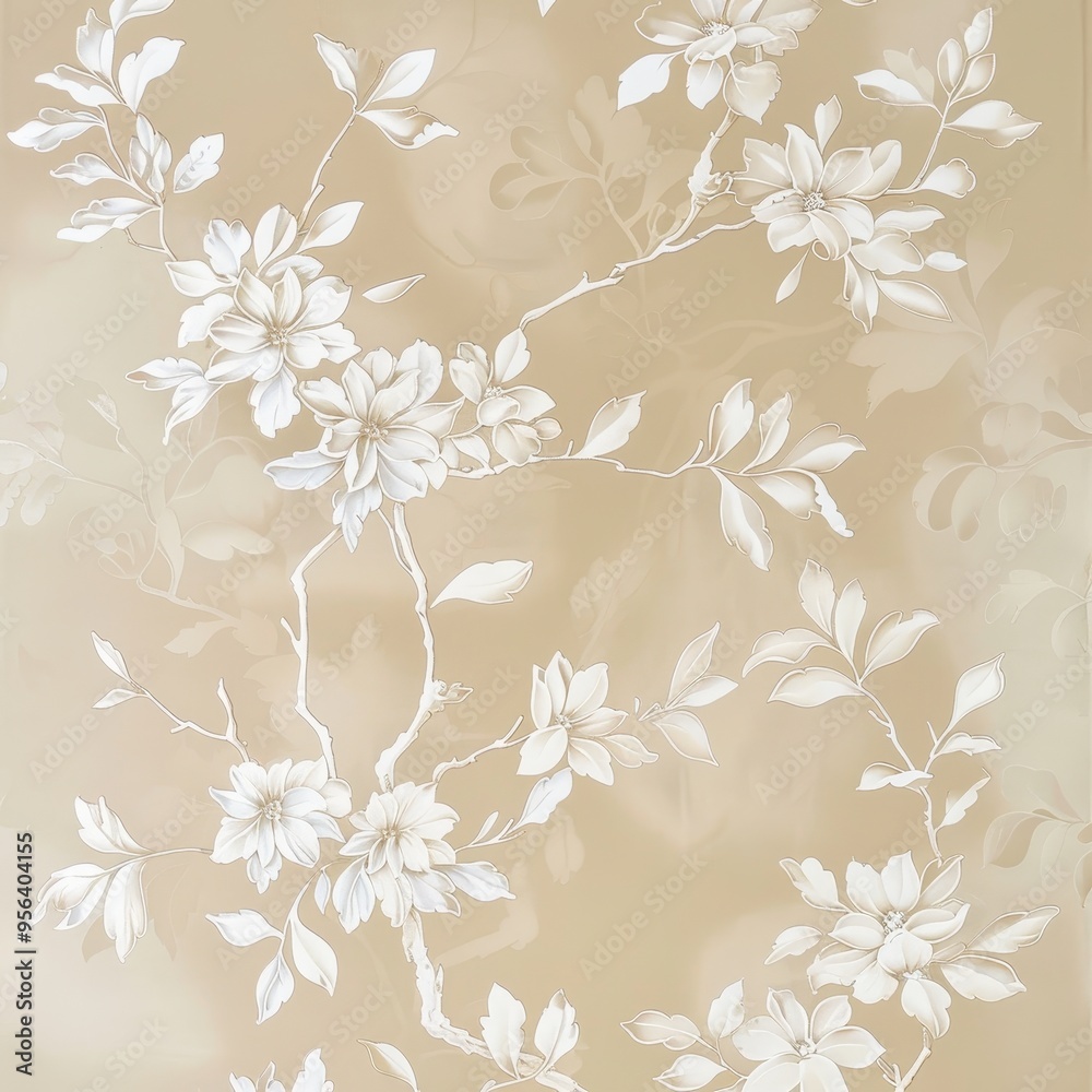 Fototapeta premium Soft beige and ivory in a delicate floral pattern, elegant and subtle, adding a touch of sophistication.