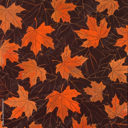 Fiery orange and deep brown in an autumn leaf pattern, seasonal and nostalgic. 