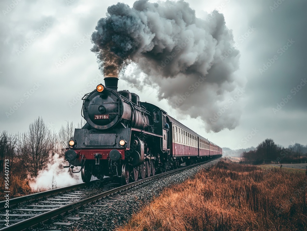 Obraz premium Vintage Steam Locomotive Train on Tracks.