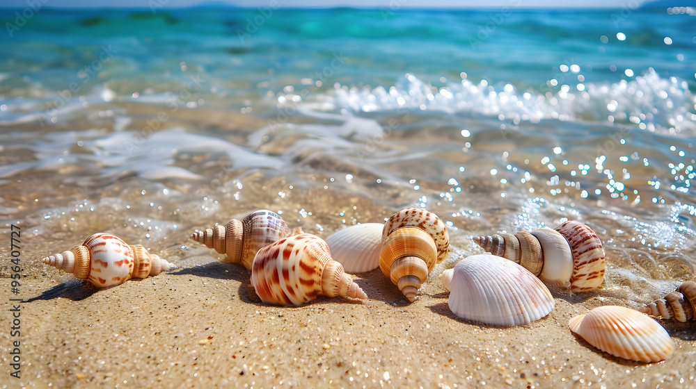 Azure coast of the ocean with palm trees, sand, surf and shells. AI Generated Azure coast of the ocean with palm trees, sand, surf and shells. AI Generated