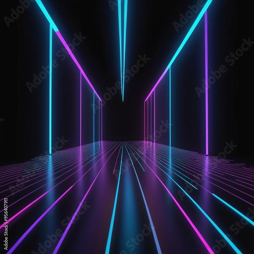 neon light abstract background in line perspective view