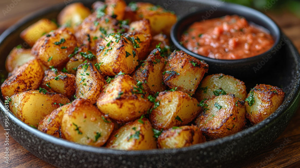 Patatas Bravas: Spanish-style fried potatoes served with a spicy tomato sauce and aioli, perfect for tapas or a snack. Patatas Bravas: Spanish-style fried potatoes served with a spicy tomato sauce and aioli, perfect for tapas or a snack.