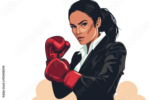 Strong Businesswoman in Boxing Gloves, Ready to Fight for Gender Equality and Overcome Challenges in Competitive Corporate World