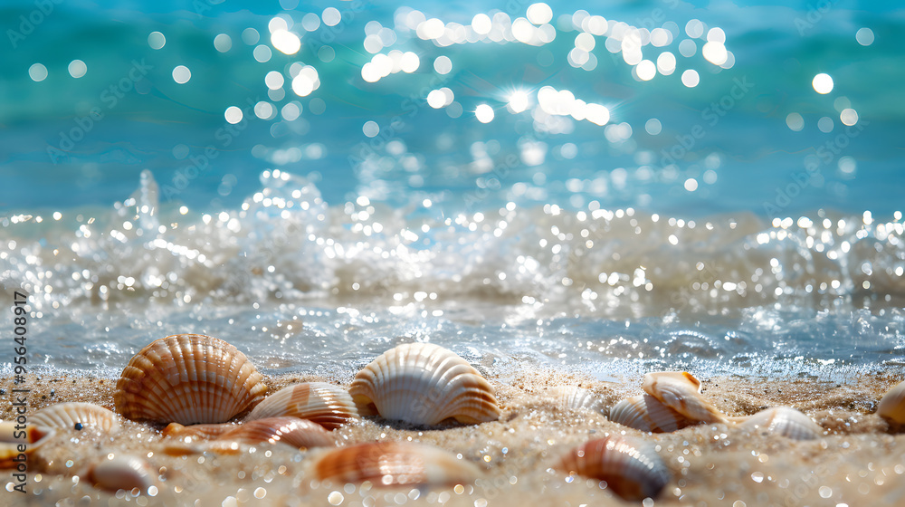 Azure coast of the ocean with palm trees, sand, surf and shells. AI Generated Azure coast of the ocean with palm trees, sand, surf and shells. AI Generated