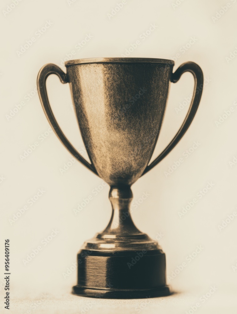 Retro trophy cup with classic engraving placed on worn wooden pedestal warm and nostalgic feel sepia and gold palette vintage award for excellence trophy from past era faded velvet cloth background Retro trophy cup with classic engraving placed on worn wooden pedestal warm and nostalgic feel sepia and gold palette vintage award for excellence trophy from past era faded velvet cloth background