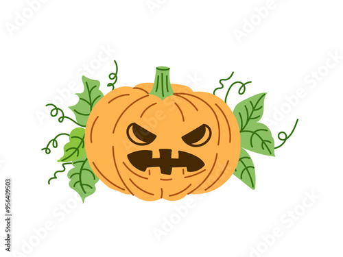 Wallpaper Mural Vector  flat style Halloween Illustration. Hand-drawn scary pumpkin sketch isolated on white background.  Element for labels, packaging and cards design. Torontodigital.ca