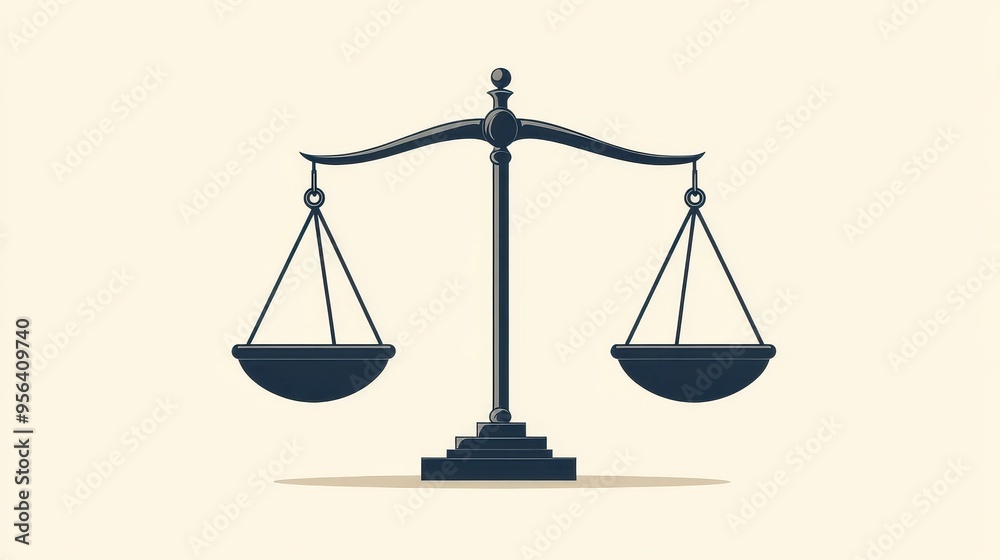 Elegant Black and White Illustration of a Balanced Scale of Justice on a Light Background Elegant Black and White Illustration of a Balanced Scale of Justice on a Light Background