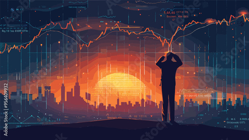 Panicked Investor Foreseeing Stock Market Crash and Economic Crisis Through Telescope