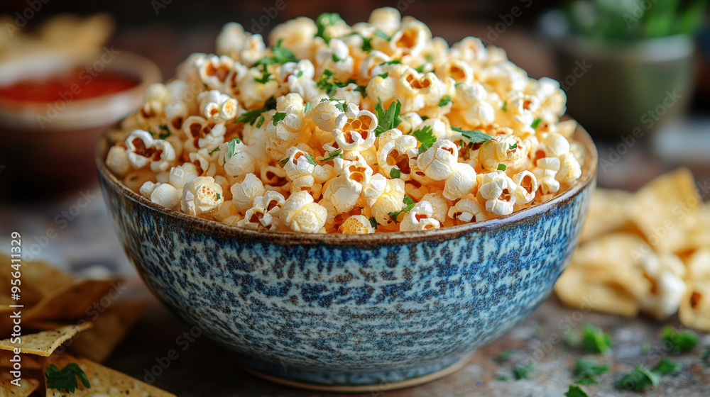 Popcorn and Nachos: A fun mix of buttery popcorn and crunchy nachos with cheese, ideal for a movie night or sports event. Popcorn and Nachos: A fun mix of buttery popcorn and crunchy nachos with cheese, ideal for a movie night or sports event.