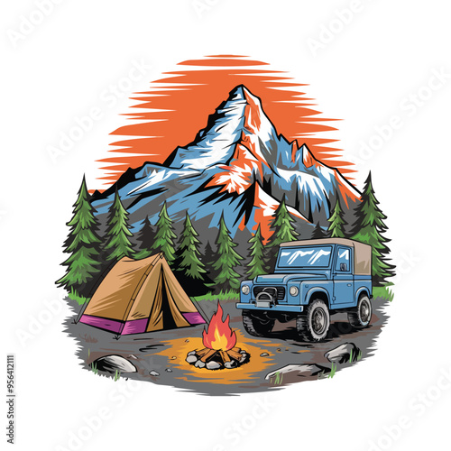 Illustration of offroad adventure scene Tshirt Design